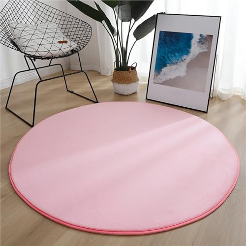 ZJIQOH Teppich Rund Kurzflor Waschbarer und Rutschfester, Moderner Flauschiger Weich Einfarbiges, Teppich Schlafzimmer Läufer Flur Bettvorleger für Wohnzimmer(Pink,80 cm) von ZJIQOH