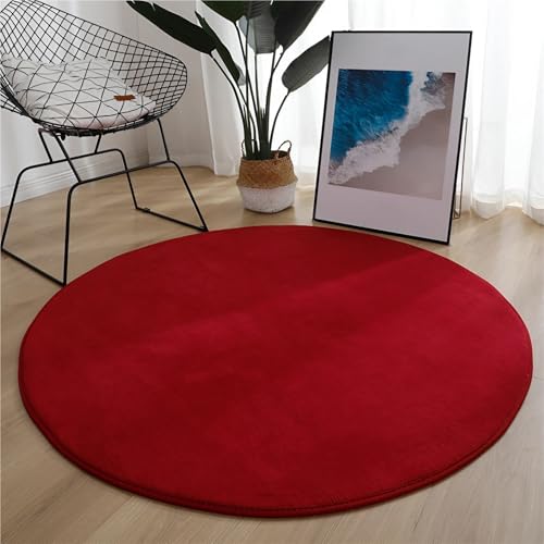 ZJIQOH Teppich Rund Kurzflor Waschbarer und Rutschfester, Moderner Flauschiger Weich Einfarbiges, Teppich Schlafzimmer Läufer Flur Bettvorleger für Wohnzimmer(Wine red,120 cm) von ZJIQOH