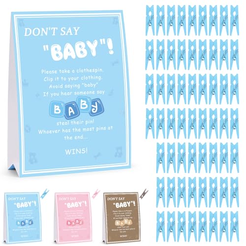 Don't Say Baby Game, Babyparty-Spiele für Jungen, 1 Schild und 60 blaue Mini-Wäscheklammern, Duschspiel-Dekorationen, Ideen, Geschlechtsoffenbarung, Partygeschenke Don't Say Baby Game, Babyparty-Spiele für Jungen, 1 Schild und 60 blaue Mini-Wäscheklammern, Duschspiel-Dekorationen, Ideen, Geschlechtsoffenbarung, Partygeschenke von ZJJZGYXINTAI