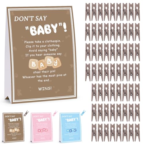 Don't Say Baby-Spiel, Babyparty-Spiele für Mädchen und Jungen, 1 Schild und 60 braune Mini-Wäscheklammern, Duschspiel-Dekorationsideen Don't Say Baby-Spiel, Babyparty-Spiele für Mädchen und Jungen, 1 Schild und 60 braune Mini-Wäscheklammern, Duschspiel-Dekorationsideen von ZJJZGYXINTAI