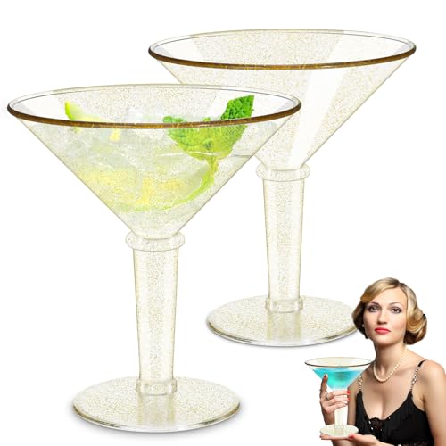 Riesige Martini-Gläser, 2er-Set, Jumbo-Kunststoff-Martini-Gläser, übergroßes Acryl-Garnelen-Cocktailglas für Tafelaufsätze und Martini-Party-Dekorationen, wiederverwendbar, abnehmbar (Gold-Glitzer) von ZJJZGYXINTAI