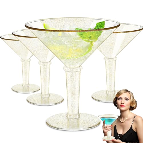 Riesige Martini-Gläser, 4er-Set, Jumbo-Martini-Gläser aus Kunststoff, übergroßes Acryl-Garnelen-Cocktailglas für Tafelaufsätze und Martini-Party-Dekorationen, wiederverwendbar, abnehmbar (Gold-Glitzer Riesige Martini-Gläser, 4er-Set, Jumbo-Martini-Gläser aus Kunststoff, übergroßes Acryl-Garnelen-Cocktailglas für Tafelaufsätze und Martini-Party-Dekorationen, wiederverwendbar, abnehmbar (Gold-Glitzer von ZJJZGYXINTAI