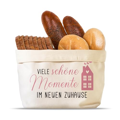 ZJKUBOIS Brotkorb aus Stoff, Geschenk zum Einzug oder Auszug, Brötchenkorb mit Viele schöne Momente IM NEUEN ZUHAUSE, Einzugsgeschenke Neue Wohnung (Viele schöne Momente IM NEUEN ZUHAUSE) von ZJKUBOIS