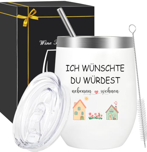 ZJKUBOIS Weinbecher Edelstahl - Ich wünschte du würdest nebenan wohnen, Geschenke für Frauen, Geburtstagsgeschenk für Beste Freundin Schwester, Thermobecher mit Deckel, Stroh und Strohhalmpinsel ZJKUBOIS Weinbecher Edelstahl - Ich wünschte du würdest nebenan wohnen, Geschenke für Frauen, Geburtstagsgeschenk für Beste Freundin Schwester, Thermobecher mit Deckel, Stroh und Strohhalmpinsel von ZJKUBOIS