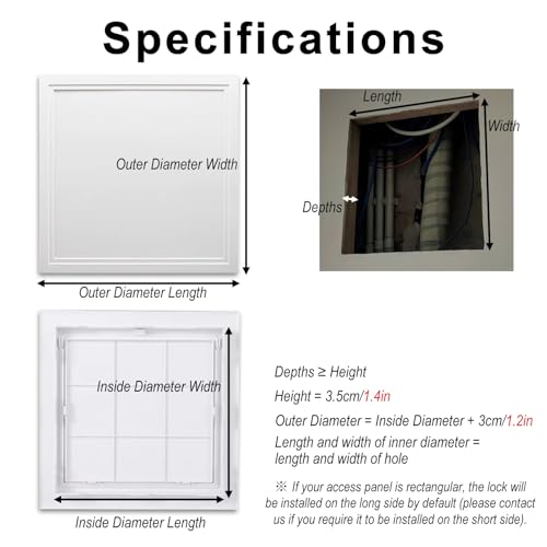 Anpassbare Revisionsklappe aus ABS-Kunststoff, 1-2er-Pack, Wasserdichte Inspektionstür für Wände und Decken, Einfach zu installierende Inspektionsabdeckung(2 pack,Hole 5.9x5.9in) von ZJKXJH