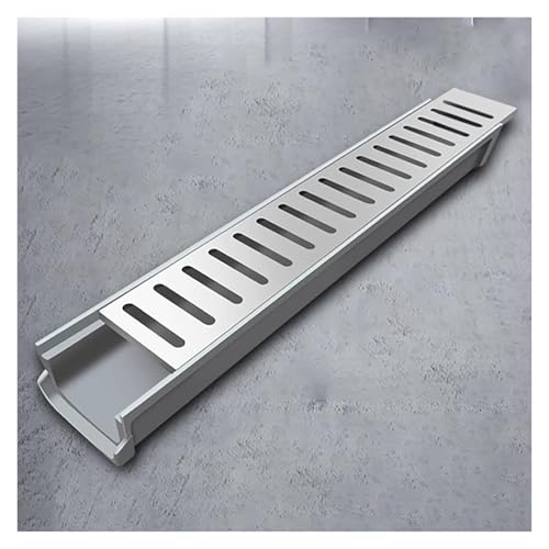 ZJKXJH Entwässerungsrinne Harz-Abflussrinne mit Edelstahlabdeckung, Breiter Linearer Entwässerungsgraben für Terrasse, Einfahrt, Garage, Grabenentwässerungskanalsystem(LxWxH-60x11x15cm) von ZJKXJH