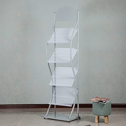 zeitungsständer Tragbares Zeitschriftenregal, Metall Kataloge Lagerung Stehend Korb, 55 "h Floor-Standing Literatur Display Stand Tiered Design Für Ausstellungen, Einzelhandel ( Color : White , Size : von ZJKXJH