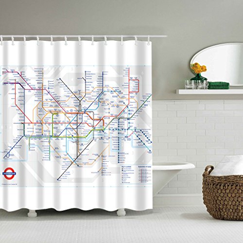 ZJL220 London Underground Map Bad Wasserdichtes Gewebe Duschvorhang Set 12 Haken 71 Zoll von ZJL220