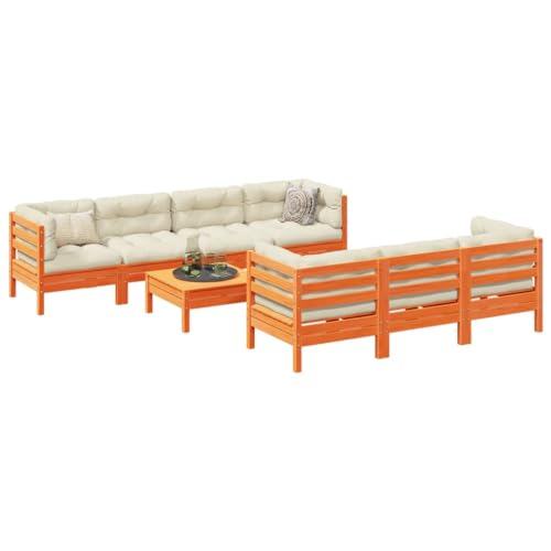 ZJMTOCYU Komfortables modulares 8-teiliges Terrassen-Sofa-Set mit Kissen, massives Kiefernholz, gewachstes braunes Finish von ZJMTOCYU