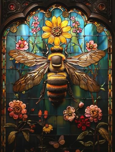 Biene Diamond Painting Erwachsene, 5D Diamant Painting Bilder Blume Muster Design, Eckige Steine Diamond Art Kinder DIY Strass Stickerei Bastelset für Wanddeko Schlafzimmer, (100x135 cm) -zjn2506PX von ZJNBBDOU