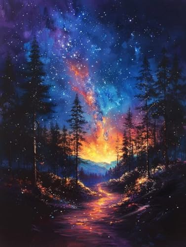 Diamond Painting Sternenhimmel, Wald Diamond Painting Erwachsene Groß XXL (30x40cm), 5D DIY Eckige Steine Diamant Malerei Bilder Erwachsene Mosaik Bastelset für Deko Wohnzimmer, Geschenke -zjn25069H von ZJNBBDOU