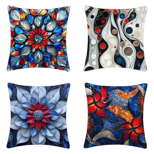 Kissenbezug Blau Kissenbezüge 70x70cm 4er Set, Weich Dekokissen Blume Musterdesign HD Drucken Quadratische Sofa Kissen mit Verstecktem Reißverschluss für Garten Sofa Couch Wohnzimmer -2503j175J von ZJNBBDOU