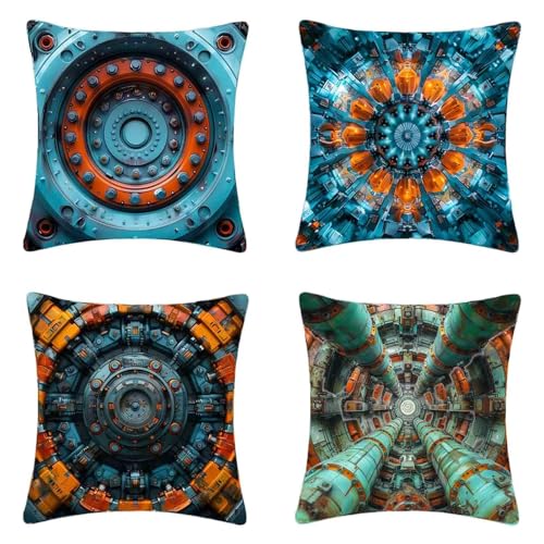 Kissenbezug Blau Kissenbezüge 80x80 cm 4er Set, Weich Dekokissen Persischer Stil Musterdesign HD Drucken Quadratische Sofa Kissen mit Verstecktem Reißverschluss für Garten Sofa Couch -2503jCAM7 von ZJNBBDOU