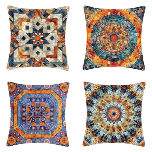 Kissenbezug Gelb Kissenbezüge 80 x 80 cm 4er Set, Weich Dekokissen Grafik Musterdesign HD Drucken Quadratische Sofa Kissen mit Verstecktem Reißverschluss für Garten Sofa Couch Wohnzimmer -2503j03 von ZJNBBDOU