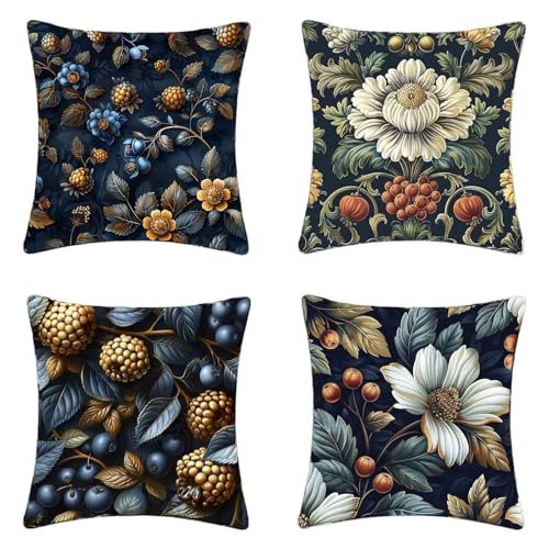 Kissenbezug Schwarz Kissenbezüge 70x70 4er Set, Weich Dekokissen Blume Musterdesign HD Drucken Quadratische Sofa Kissen mit Verstecktem Reißverschluss für Garten Sofa Couch Wohnzimmer -2503jKL60 von ZJNBBDOU