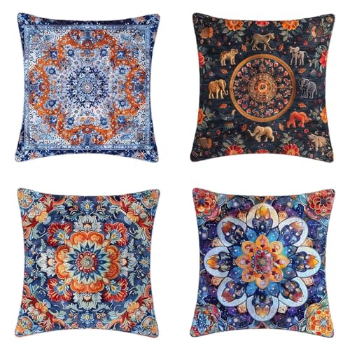 Kissenbezug Weiß Kissenbezüge 40x40 4er Set, Weich Dekokissen Persischer Stil Musterdesign HD Drucken Quadratische Sofa Kissen mit Verstecktem Reißverschluss für Garten Sofa Couch Wohnzimmer -2503jNT von ZJNBBDOU