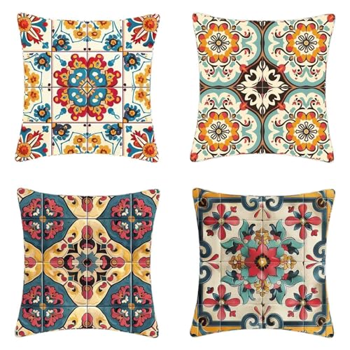 Kissenbezug Weiß Kissenbezüge 50 x 50 cm 4er Set, Weich Dekokissen Blume Musterdesign HD Drucken Quadratische Sofa Kissen mit Verstecktem Reißverschluss für Garten Sofa Couch Wohnzimmer -2503j743 von ZJNBBDOU