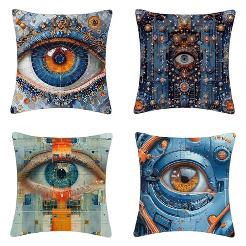 Kissenbezug Weiß Kissenbezüge 70x70 cm 4er Set, Weich Dekokissen Abstrakt Musterdesign HD Drucken Quadratische Sofa Kissen mit Verstecktem Reißverschluss für Garten Sofa Couch Wohnzimmer -2503j9H von ZJNBBDOU