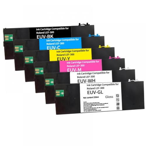 ZJNWTVUH 220 ml Leere nachfüllbare Patrone, kompatibel mit Roland LEF- und LEC-Seriendruckern EUV EUV2 EUV3 EUV4 EUV5(6pcs(BK C M Y WT GL)) von ZJNWTVUH