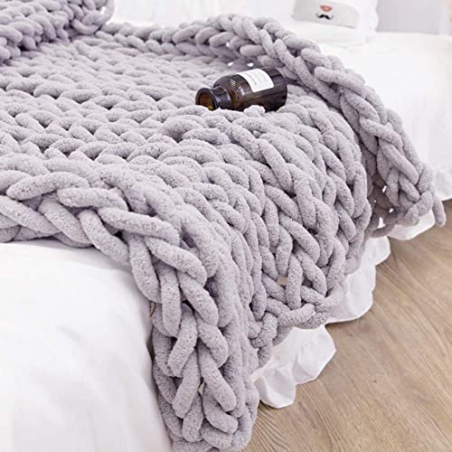 ZJONE Dicke Wolle Für Decke Stricken Häkeln Weich Armstricken Wollgarn Roving Baumwolle Zum Handstricken Für Riese Klobig Sticken Werfen Sofa Decke (Hellgrau) von ZJONE