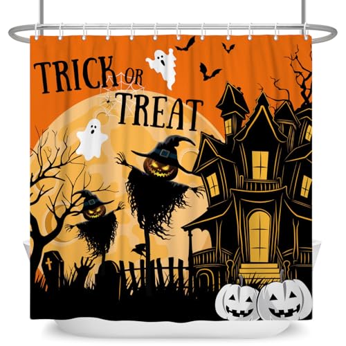 ZJRBJB Halloween-Duschvorhang-Set, lustig, schwarze Nacht, Hexe, Kürbis, Horror, rustikales Bauernhaus-Dekor, Polyestergewebe, wasserdicht, Badvorhang, 183 x 183 cm, mit 12 Haken ZJRBJB Halloween-Duschvorhang-Set, lustig, schwarze Nacht, Hexe, Kürbis, Horror, rustikales Bauernhaus-Dekor, Polyestergewebe, wasserdicht, Badvorhang, 183 x 183 cm, mit 12 Haken von ZJRBJB