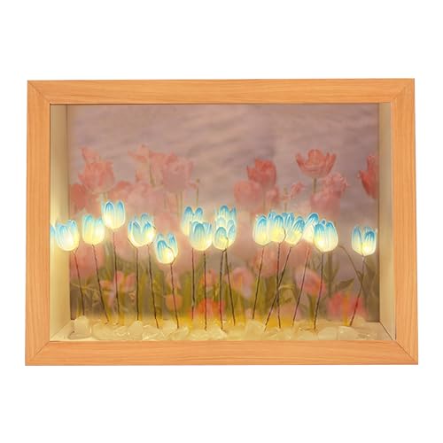 ZJRung Wolke Tulpe Lampe DIY Tulpe Nachtlicht Fotorahmen Tulpen-Nachttischlampe 2 in 1 Blume LED Lampe Tulpe Spiegel von ZJRung