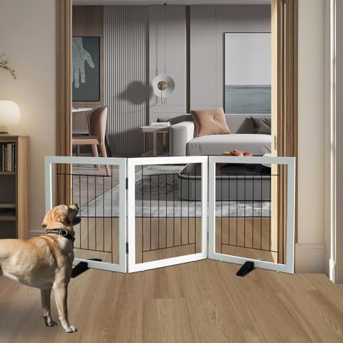 ZJSF Freistehendes faltbares Hundegitter für Haus, extra breit, Holz, braun, Welpengitter, Treppe, Hundegitter, Türöffnungen, hohes Haustiergitter, 3 Paneele, Haustierzaun ZJSF Freistehendes faltbares Hundegitter für Haus, extra breit, Holz, braun, Welpengitter, Treppe, Hundegitter, Türöffnungen, hohes Haustiergitter, 3 Paneele, Haustierzaun von ZJSF