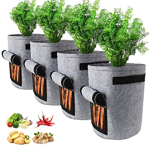 Kartoffel Pflanzsack, Pflanzen Tasche, 4 Stück Vliesstoff Tomaten Pflanztasche für Kartoffeln, Blumen, Pflanzen, Gemüs (10 Gallonen, Grau) von ZJT