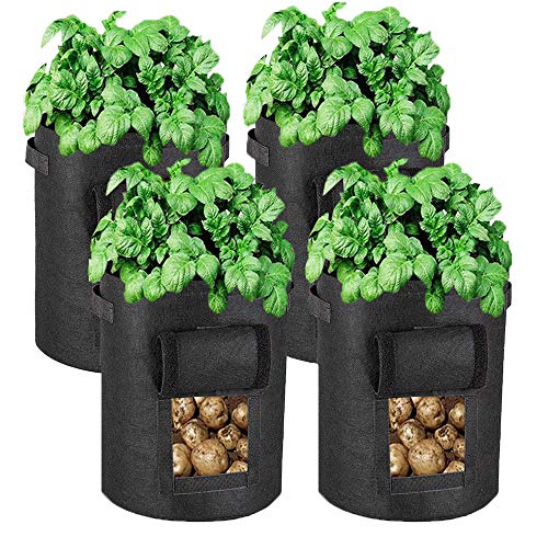 Kartoffel Pflanzsack, Pflanzen Tasche, 4 Stück Vliesstoff Tomaten Pflanztasche für Kartoffeln, Blumen, Pflanzen, Gemüs (10 Gallonen, Schwarz) von ZJT