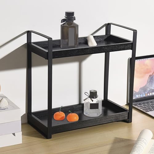 ZJT Multifunktionales Holzregal, 2 Ablagen Standregal, Holz Arbeitsplatte Küchenregal, Badezimmer Organizer, Büroregal Kosmetikregal für Bad und Küche (Schwarz) von ZJT