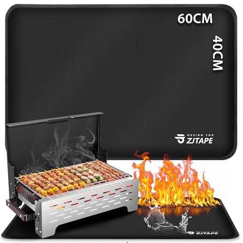 Feuerfeste Matte - Hitzebeständige Grillmatte 60x40cm, Hitzeschutzmatte Schützt Vorbereitungstisch und Outdoor-Grill, Feuerfeste Unterlage Grillmatten für Kugelgrill, Gasgrill, Elektrogrill von ZJTAPE