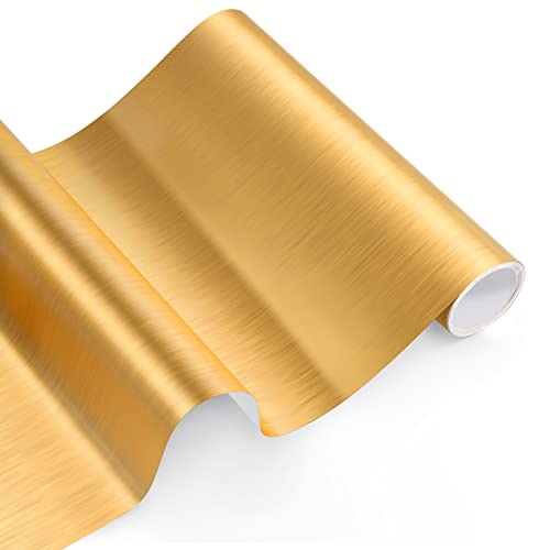 ZJTAPE Holografische Metallisch Vinylfolie, Gebürstetes Gold Selbstklebend Vinylfolie - 30,5 x 153 cm, Gold Folie Plotterfolie Permanent für Kamee und Ausstechern für Dekoration、Partydekoration von ZJTAPE