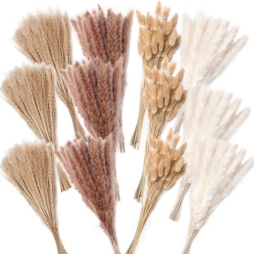 ZJTAPE Pampasgras Getrocknet - 310 Stück Natürliche Trockenblumen, Getrockneten Blumen und Lagurus Deko, Trockenblumenstrauß Dried Flowers für Hochzeit Tisch Wohnzimmer Vasen Boho Home Dekor von ZJTAPE