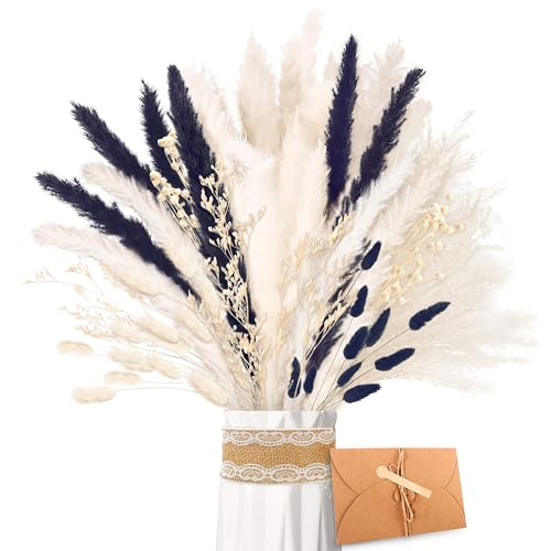 ZJTAPE Pampasgras Getrocknet - Natürliche Trockenblumen, Schwarz Weiss Pampasgras und Lagurus Deko, Trockenblumenstrauß Trockenblumen Zum Basteln, für Hochzeit Tisch Wohnzimmer Vasen Boho Home Dekor von ZJTAPE