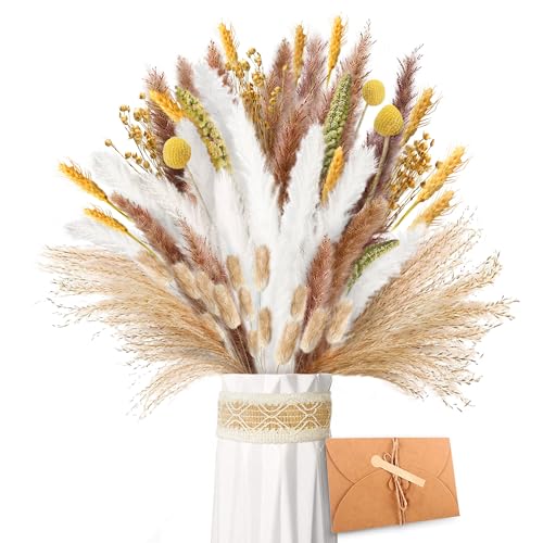 ZJTAPE Pampasgras Getrocknet - Natürliche Trockenblumen Deko, Flauschige Getrocknete Blumen Dried Flowers, Trockenblumenstrauß für Hochzeit Tisch Wohnzimmer Vasen Boho Home Dekor von ZJTAPE