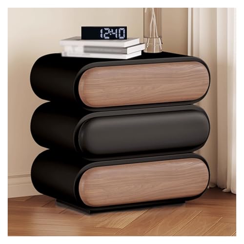 ZJTHY Nachttische aus Holz mit Schubladen, 3-stufiger Nachttisch mit offenem Stauraum, Beistelltisch aus der Mitte des Jahrhunderts, Design mit gebogenem Profil(Black Brown,40cm) von ZJTHY