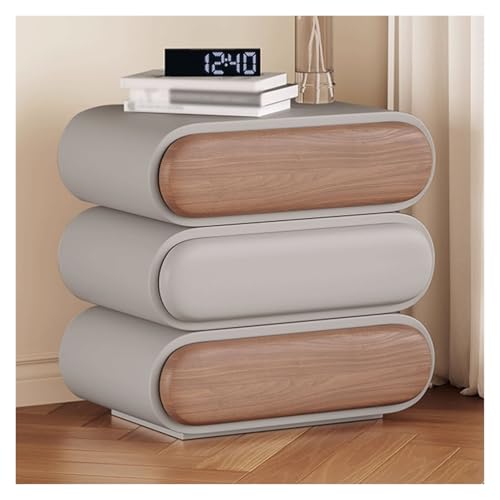ZJTHY Nachttische aus Holz mit Schubladen, 3-stufiger Nachttisch mit offenem Stauraum, Beistelltisch aus der Mitte des Jahrhunderts, Design mit gebogenem Profil(Grey Brown,60cm) von ZJTHY