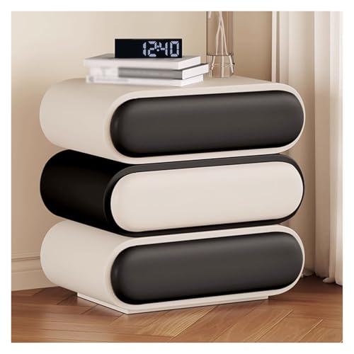 ZJTHY Nachttische aus Holz mit Schubladen, 3-stufiger Nachttisch mit offenem Stauraum, Beistelltisch aus der Mitte des Jahrhunderts, Design mit gebogenem Profil(White Black,50cm) von ZJTHY