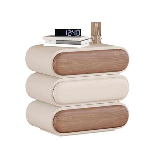 ZJTHY Nachttische aus Holz mit Schubladen, 3-stufiger Nachttisch mit offenem Stauraum, Beistelltisch aus der Mitte des Jahrhunderts, Design mit gebogenem Profil(White Brown,40cm) von ZJTHY
