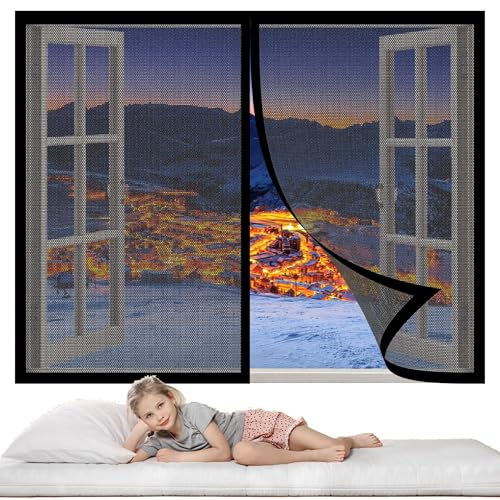 Insektenschutz Fliegengitter Fenster 52 x 89 cm Insektenschutz Magnetfenster Fliegenvorhang Moskitonetz Ohne Bohren Fliegenschutz für Alle Fenster, Schwarz von ZJUNLI