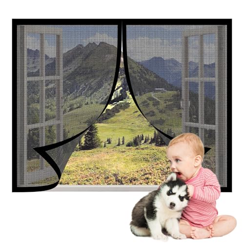 Insektenschutz für Fenster Nach Mass 144 x 100 cm Insektenschutz Mückennetz Ohne Bohren Einfach zu Montieren für Insekten Fernzuhalten, Schwarz von ZJUNLI