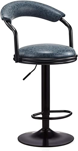 Barhocker Barhocker Thekenhöhe Drehbar Barhocker mit Rückenlehne Antik Leder Sitz Drehbar Barhocker für Küche Höhenverstellbar für Bistro Restaurant r : Blau von ZJXDPBF