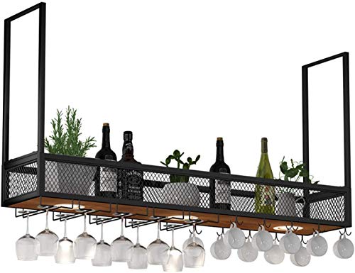 Hängendes Weinregal mit Glashalter und Regal, LED-Wandmontiertes Weinregal aus Metall/Eisen, Baraufhänger, umgekehrtes Weinglasregal, Weinregal (Größe: 80 x 30 cm) von ZJXDPBF