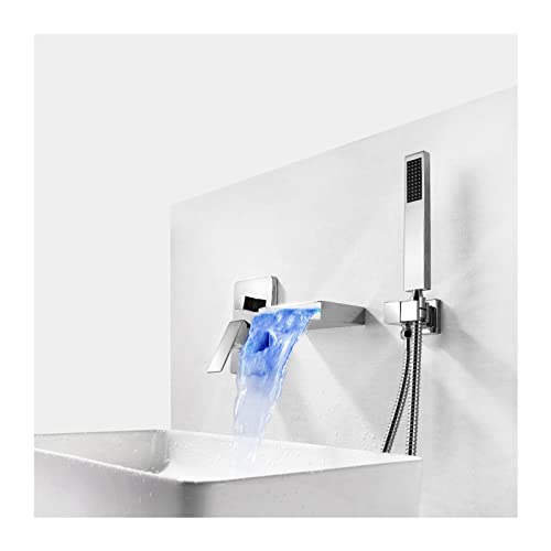 LED-Badewannenfüller-Wasserhahn mit Handbrause, Wasserfall-Badewannen-Wasserhahn-Set mit hohem Durchfluss, Wandmontage, 2 Funktionen, Badewannen-Wasserhahn von ZJXDPBF