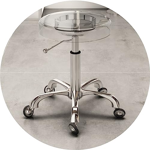 Runder Rollhocker, Drehstuhl aus Acryl mit 5 Krallen aus Legierung und Kugelrädern aus Stahl, Spa-Hocker für Schönheitssalon, verstellbar 16,5–21,7 Zoll (R:Transparent) von ZJXDPBF