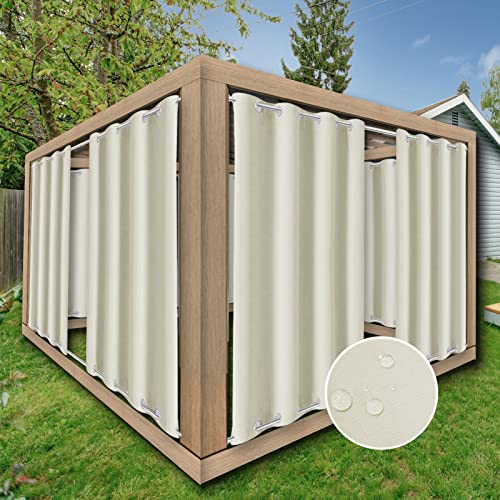 ZJXSNEH 1 STÜCK Garten Terrasse Öse Ring Top Vorhänge Sonnenschutz Wasserdicht Wärmeisoliert Verdunkelungsvorhang Outdoor Sommer Beige (Breite x Hoch) B180 x H250cm x 1PC von ZJXSNEH