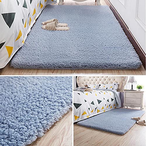 ZJXSNEH Nordic Flauschiger Teppich für Schlafzimmer Wohnzimmer Große Größe Plüsch Anti-Rutsch Weiche Türmatte Kinder Teppiche für Zimmer-Grau Blau 70x120 cm von ZJXSNEH