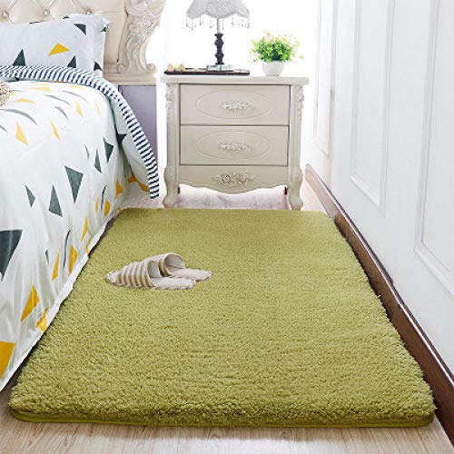 Nordic Flauschiger Teppich für Schlafzimmer Wohnzimmer Große Größe Plüsch Anti-Rutsch Weiche Türmatte Kinder Teppiche für Zimmer-Tee grün. 80x400 cm von ZJXSNEH