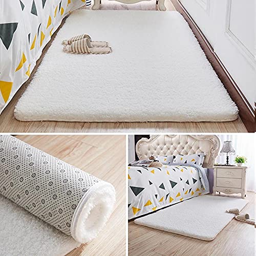 Nordic Flauschiger Teppich für Schlafzimmer Wohnzimmer Große Größe Plüsch Anti-Rutsch Weiche Türmatte Kinder Teppiche für Zimmer-Weiß 70x140 cm von ZJXSNEH