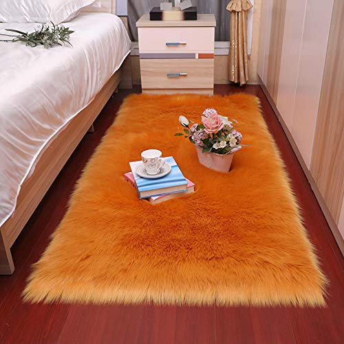 ZJXSNEH Plüsch weiche Schlafzimmer Teppich Imitation Wolle Pad Lange Haare Bettmatte Sofa Kissen Teppiche Rot Wohnzimmer Pelz Teppich-Orange 70x180 cm von ZJXSNEH